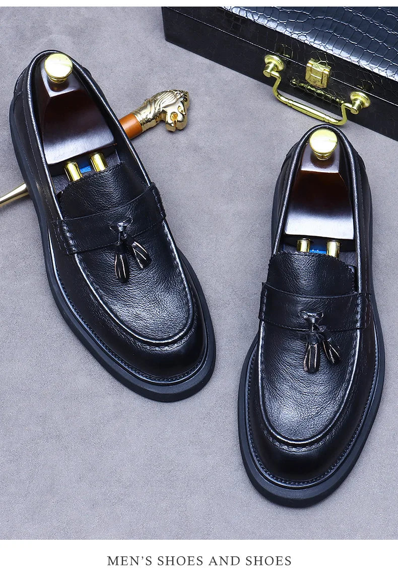 Soft Leather Elegant Mens Dress Loafers Shoes Luxury Genuine Leather Shoes