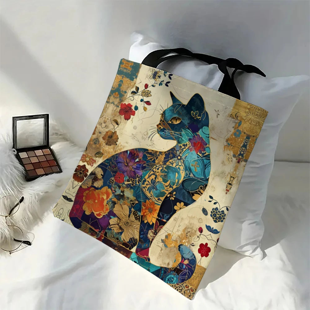Floral Cat Pattern Lightweight Grocery Shopping Bag