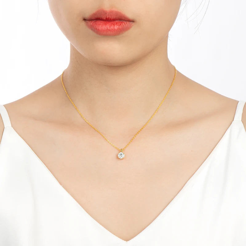 Moissanite Solitaire Drop Necklaces 18k Gold Plated Pendant Original Silver Chain