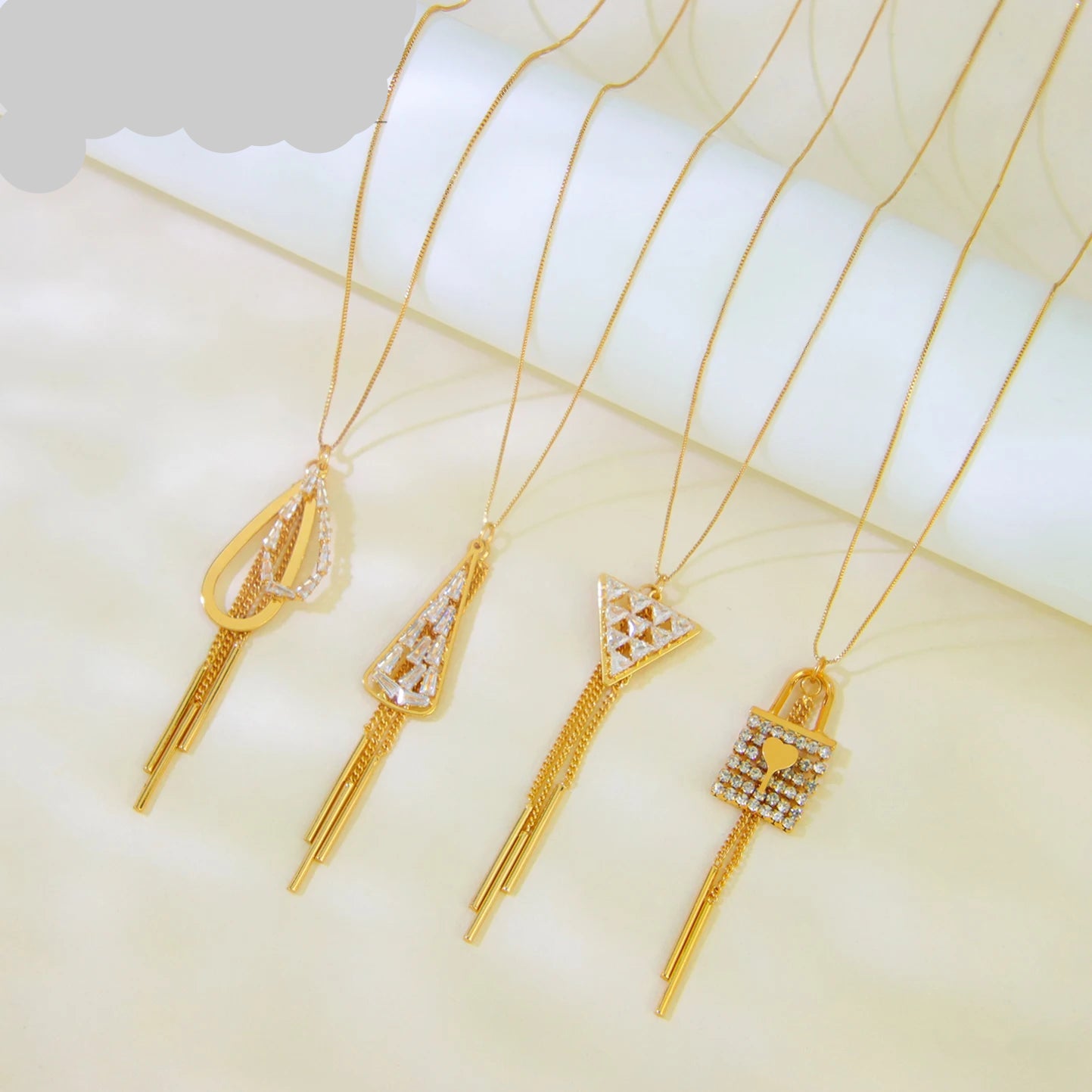Elegant Shiny Tassel Necklace Set 21k Gold Plated Geometric Triangular Party Jewelry