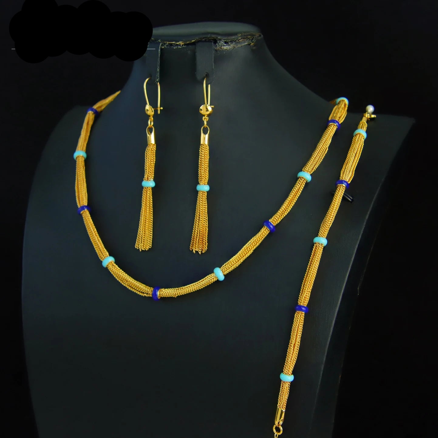 21k Gold Plated Multi Chains Necklace Bracelet Earrings