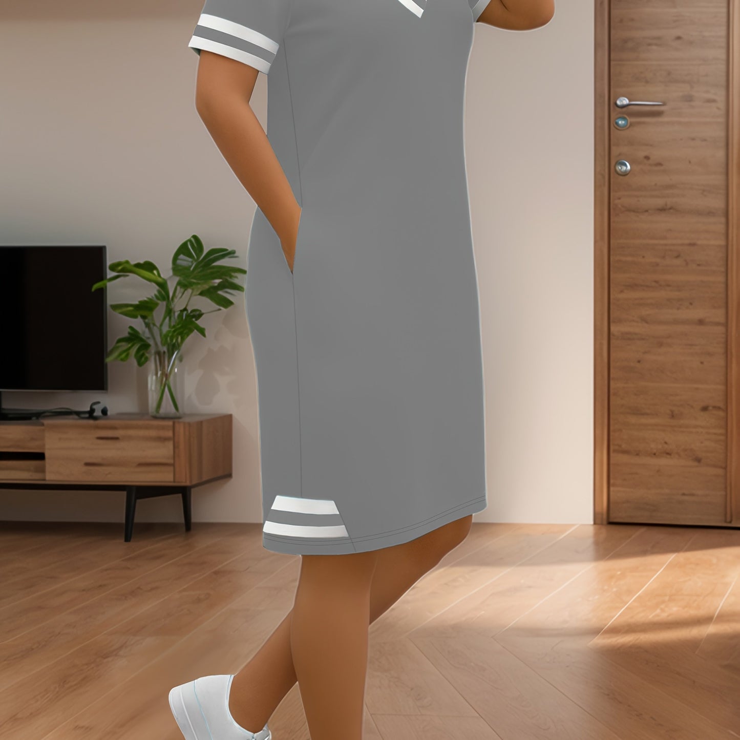 Short Sleeve, V-Neck With Pocket Summer Dress