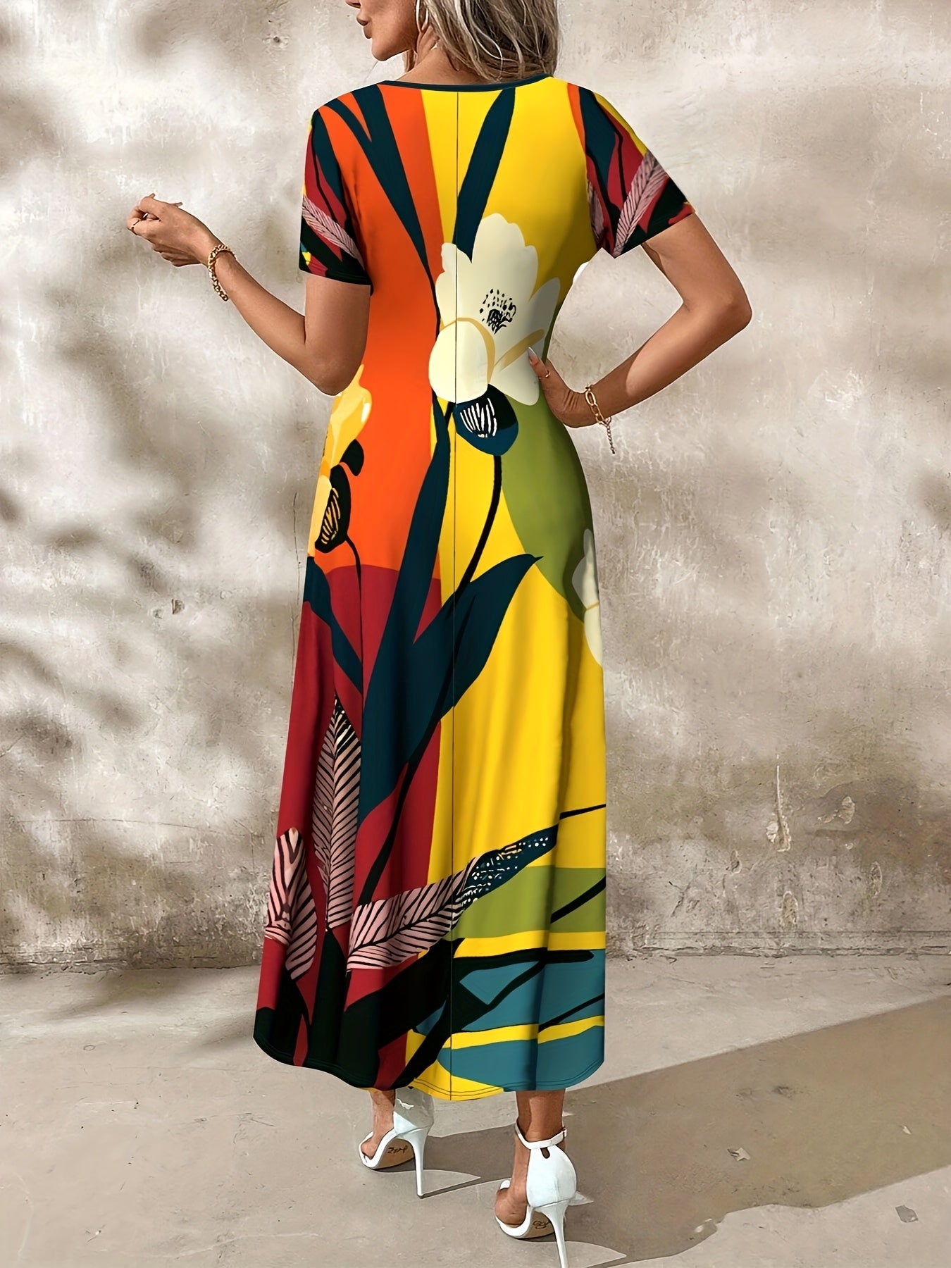 Dress with Pockets, Short Sleeve A-Line Knit Fabric Dress