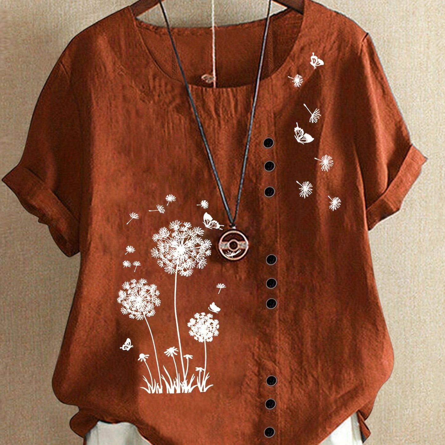 Crew Neck Short Sleeve T-Shirt For Spring & Summer