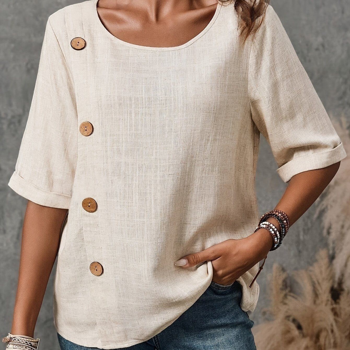 Women'S Vintage-Inspired Button-Up Blouse Ladies Top