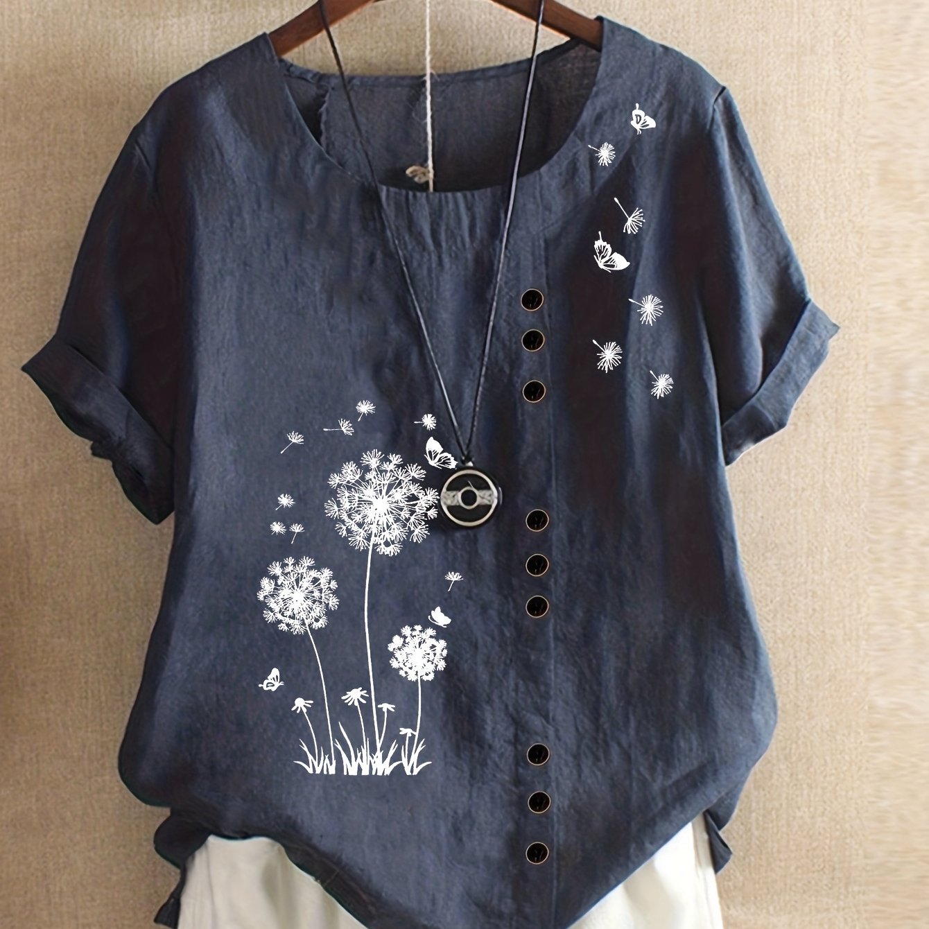 Crew Neck Short Sleeve T-Shirt For Spring & Summer