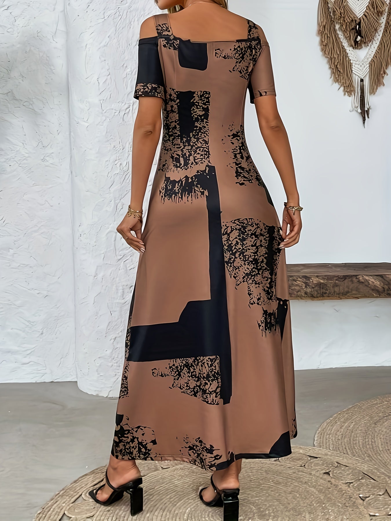 Elegant Off-the-Shoulder Printed Peplum Dress for Women