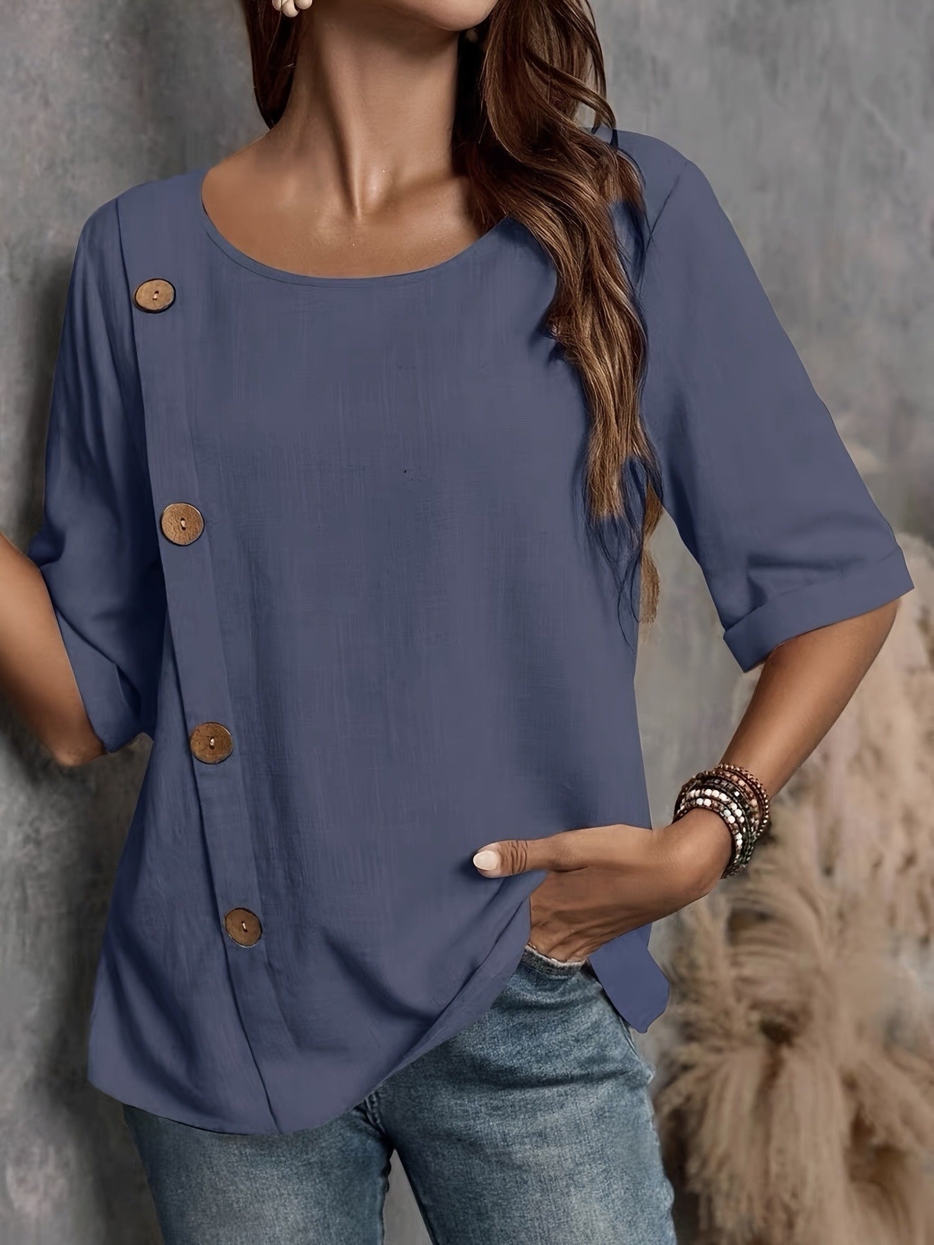 Women'S Vintage-Inspired Button-Up Blouse  Ladies Top