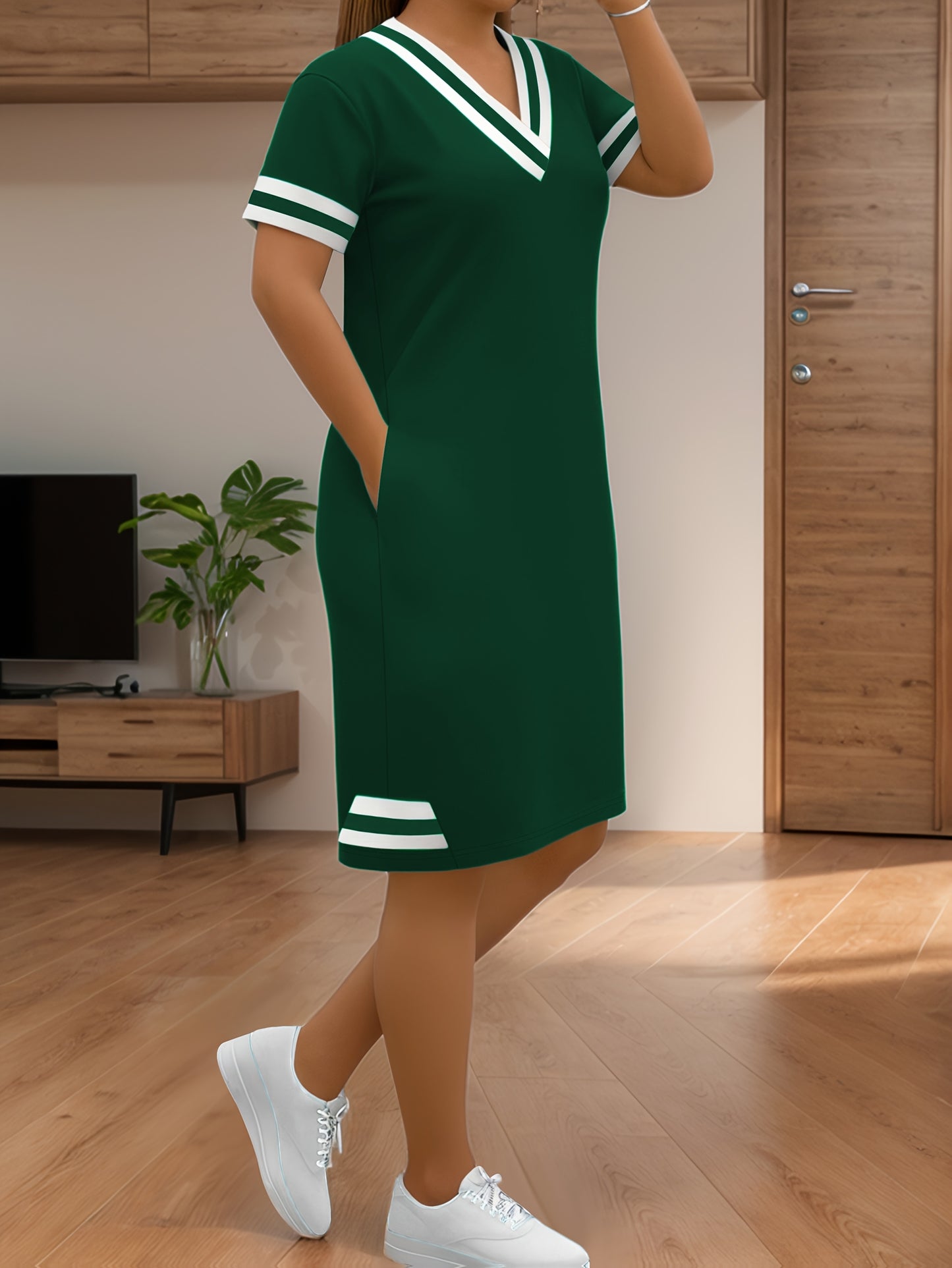Short Sleeve, V-Neck With Pocket Summer Dress