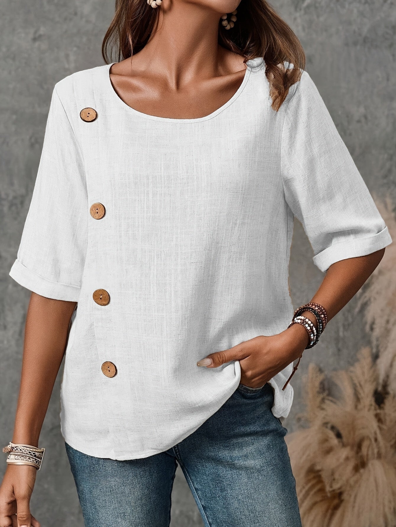 Women'S Vintage-Inspired Button-Up Blouse  Ladies Top