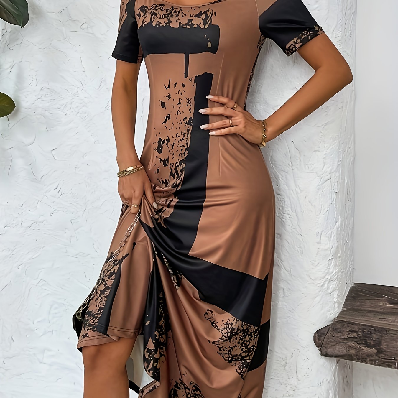 Elegant Off-the-Shoulder Printed Peplum Dress for Women