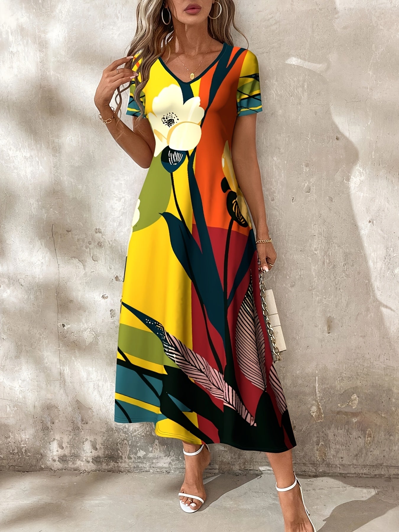 Dress with Pockets, Short Sleeve A-Line Knit Fabric Dress
