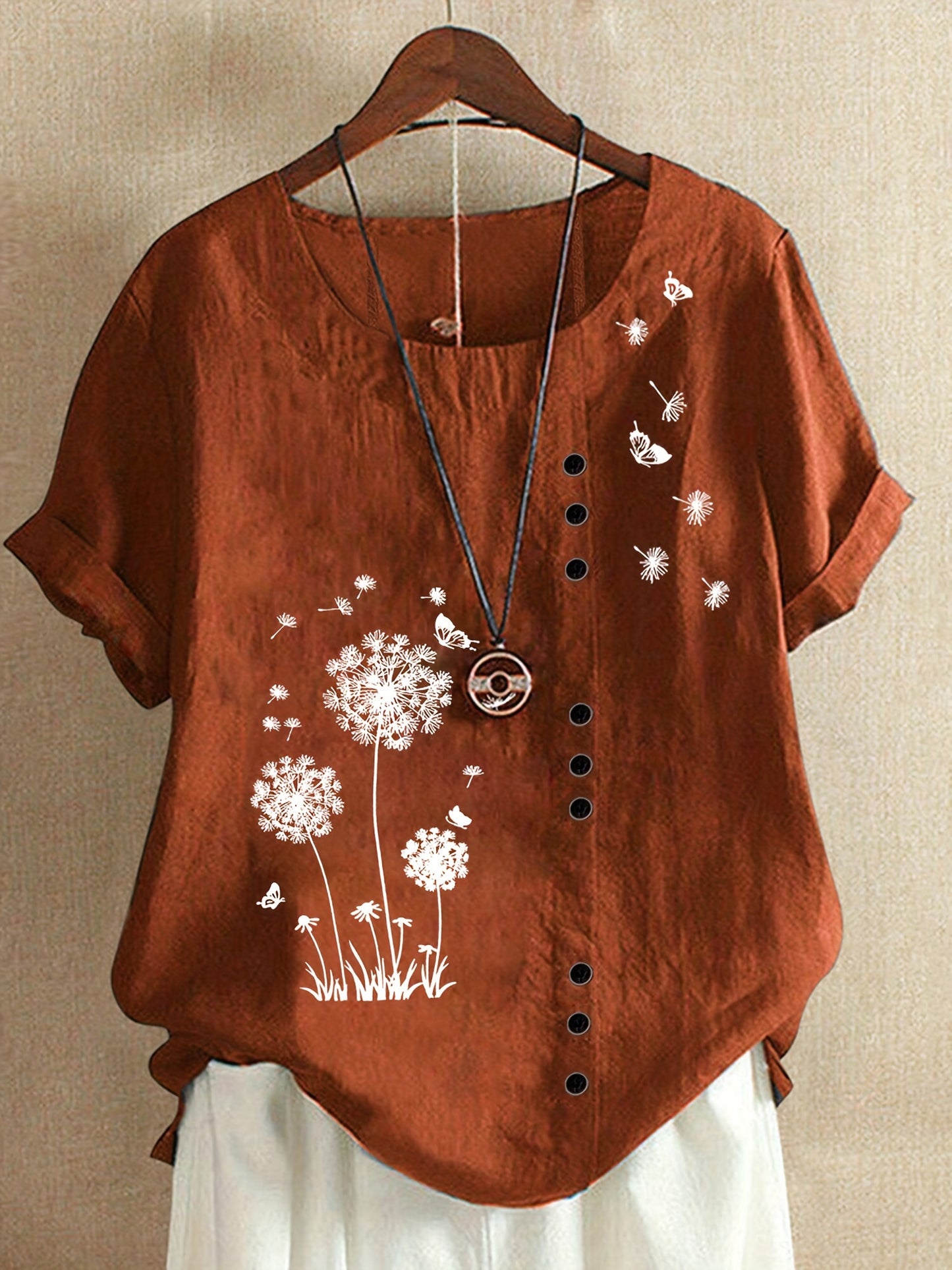 Crew Neck Short Sleeve T-Shirt For Spring & Summer