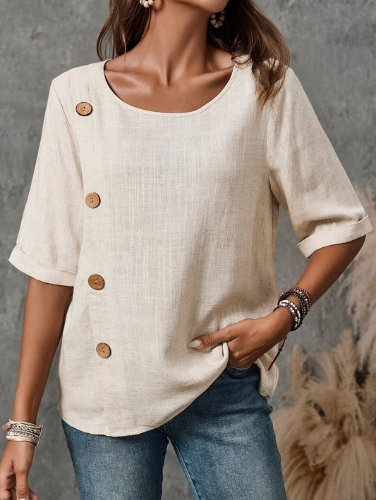 Women'S Vintage-Inspired Button-Up Blouse  Ladies Top