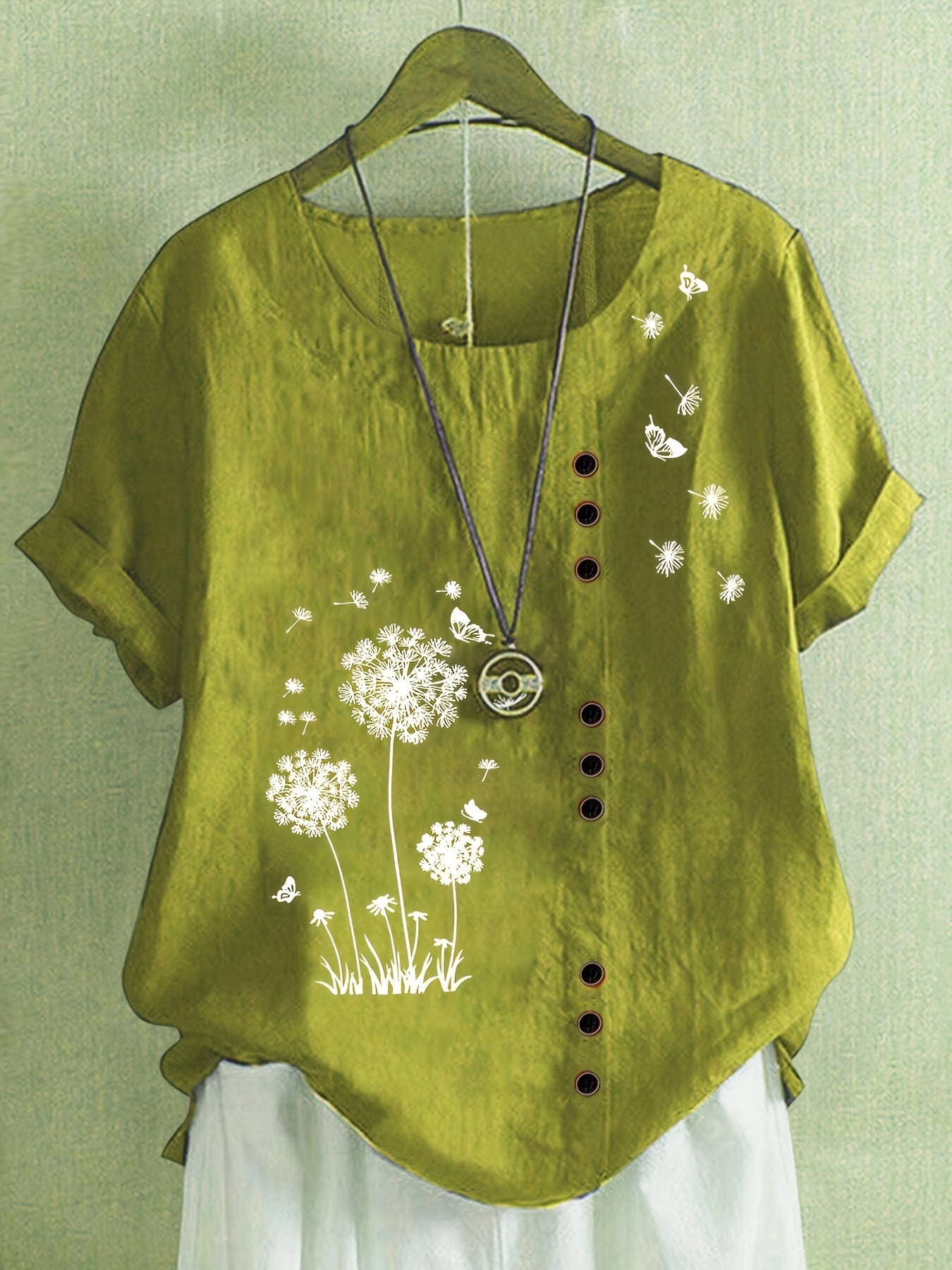 Crew Neck Short Sleeve T-Shirt For Spring & Summer
