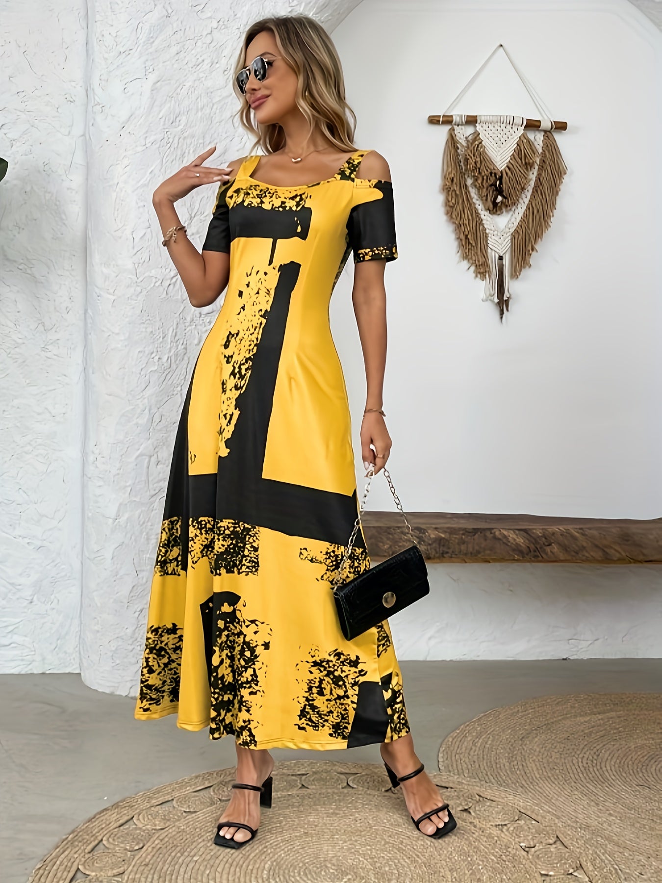 Elegant Off-the-Shoulder Printed Peplum Dress for Women