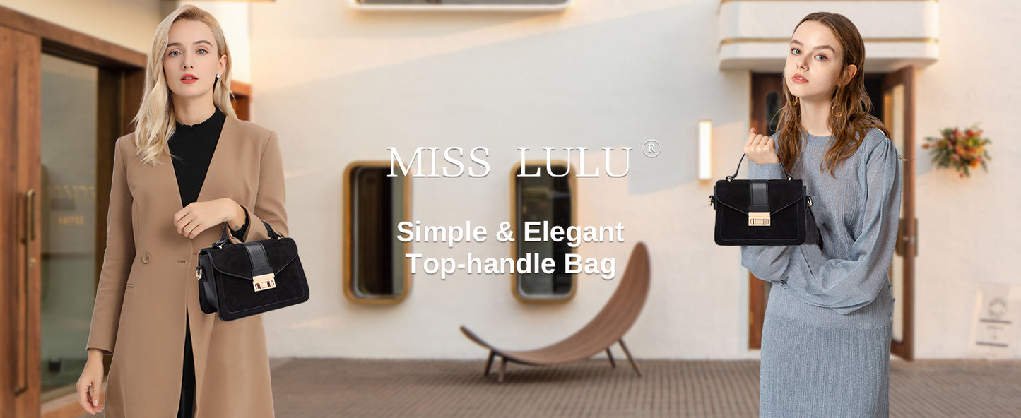 Miss Lulu WOMEN'S shoulder bag Medium Faux Leather & Suede Vintage Flap Crossbody Bag Oval Metal Ornate