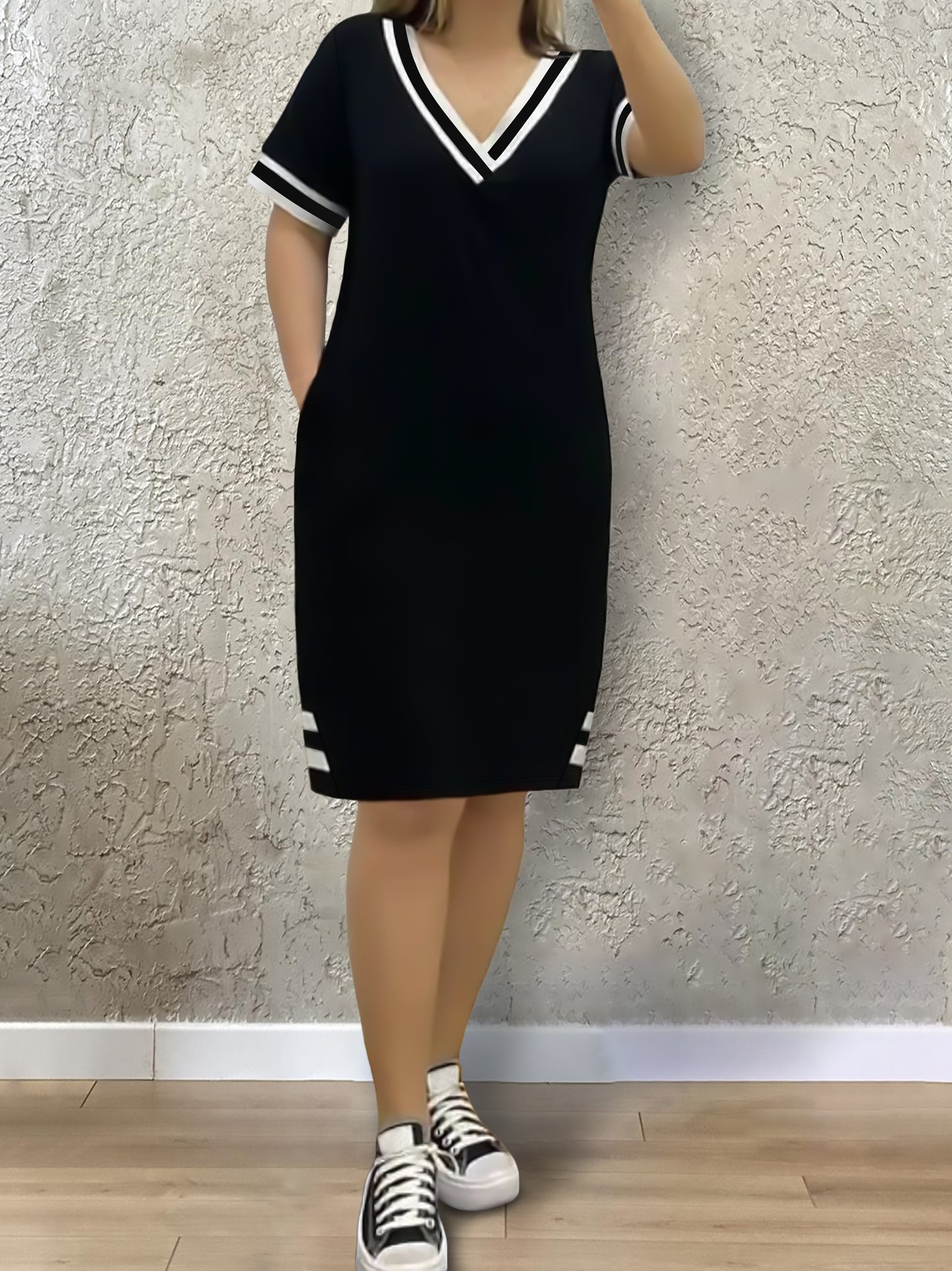 Short Sleeve, V-Neck With Pocket Summer Dress