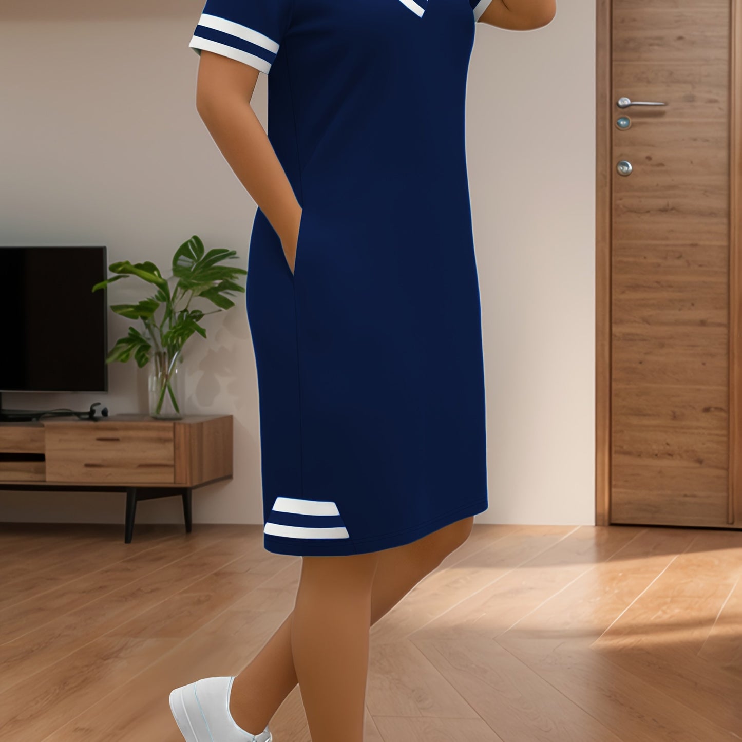 Short Sleeve, V-Neck With Pocket Summer Dress