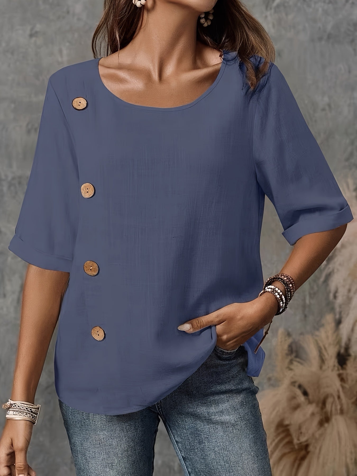 Women'S Vintage-Inspired Button-Up Blouse  Ladies Top