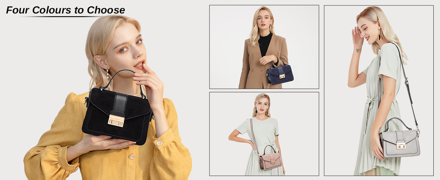 Miss Lulu WOMEN'S shoulder bag Medium Faux Leather & Suede Vintage Flap Crossbody Bag Oval Metal Ornate
