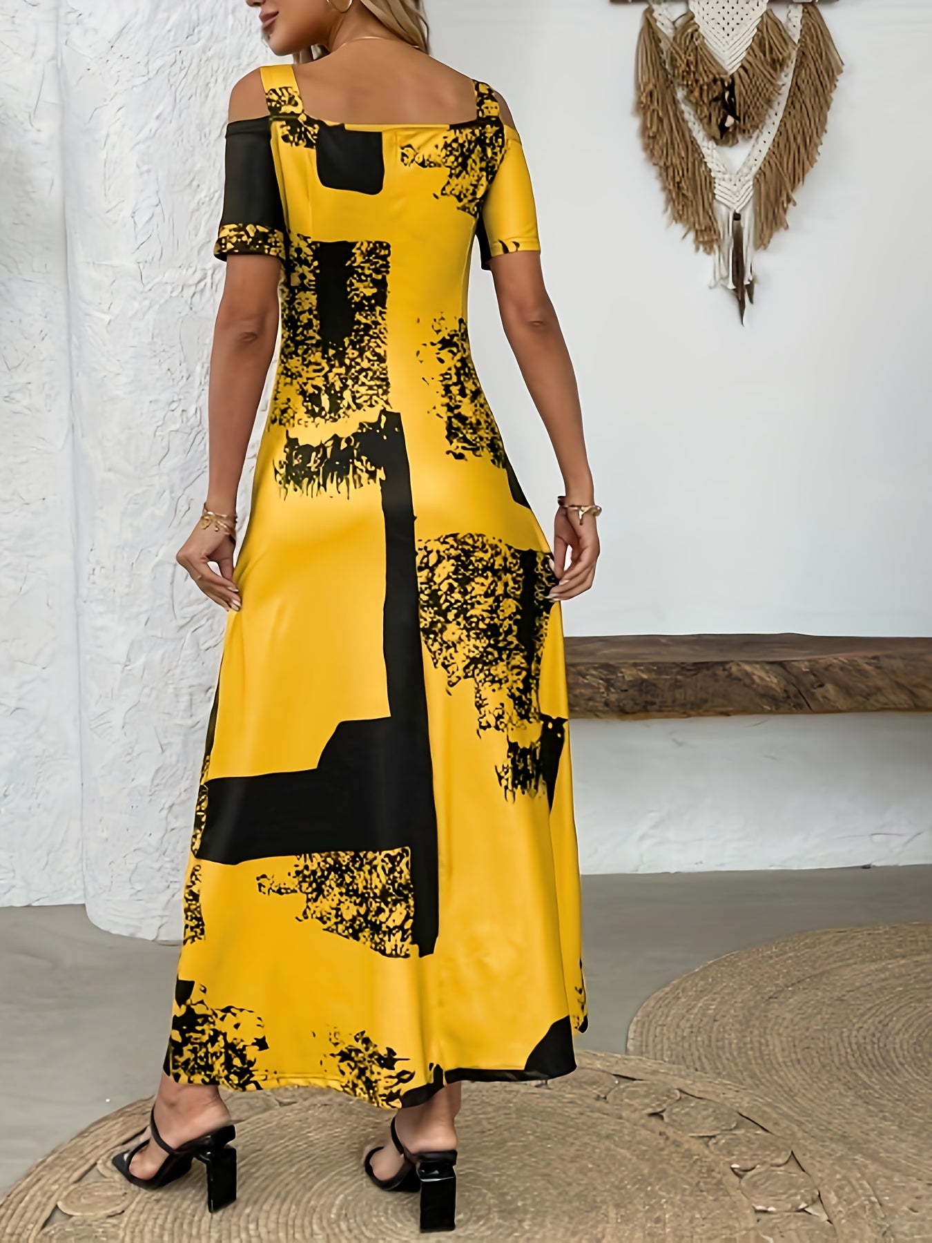 Elegant Off-the-Shoulder Printed Peplum Dress for Women
