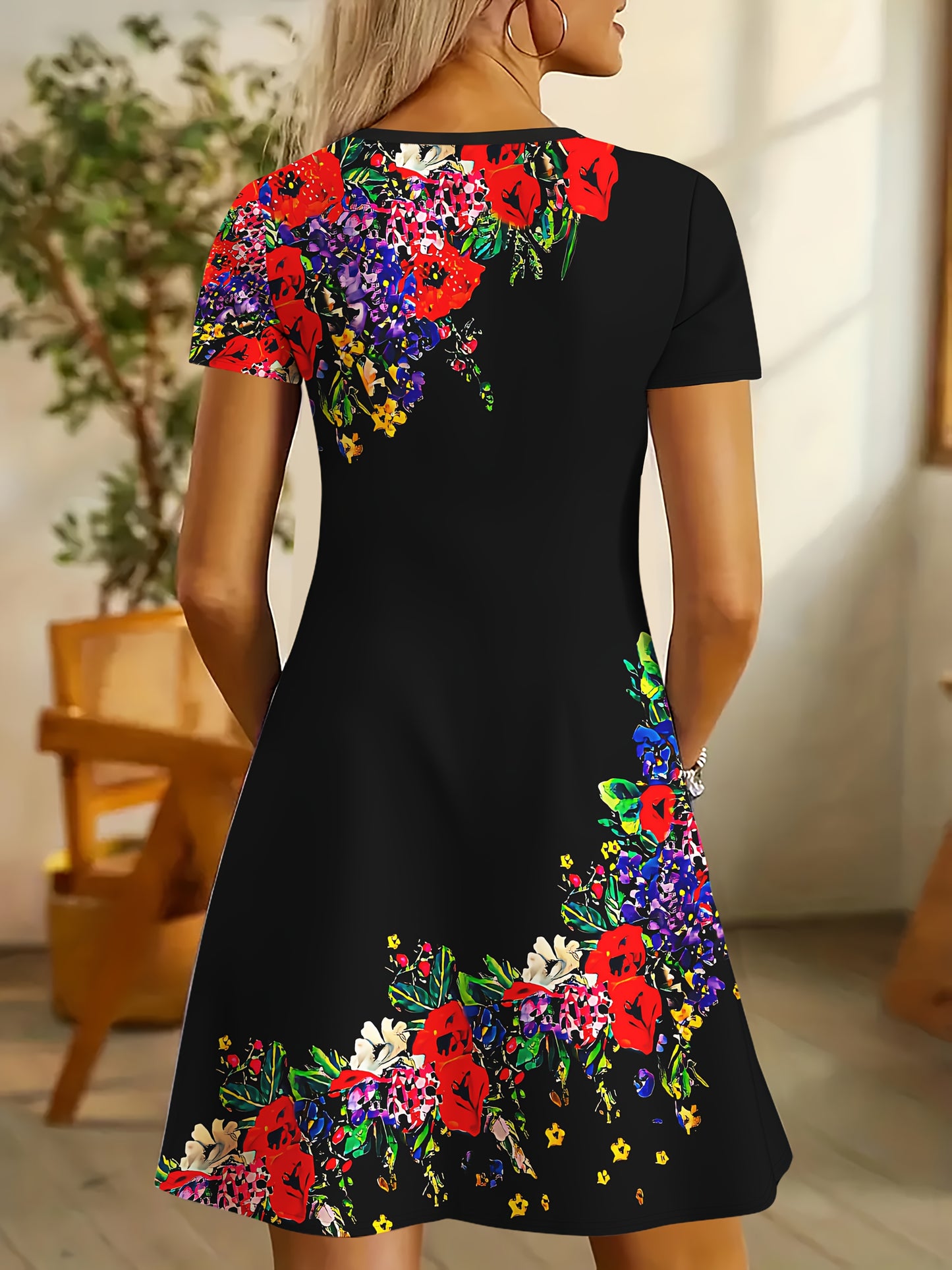 V-Neck Breathable Summer Midi Dress with Pockets