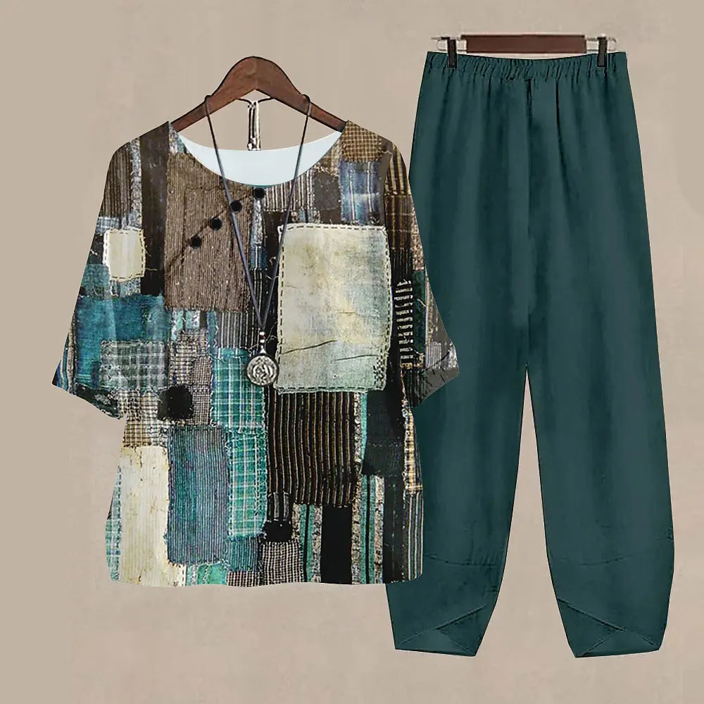 Summer 2 Piece Set Sleeve Shirt Top High Waist Pant