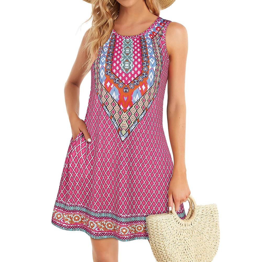 Casual Knee-length Pockets Sleeveless Skirt Summer Simple