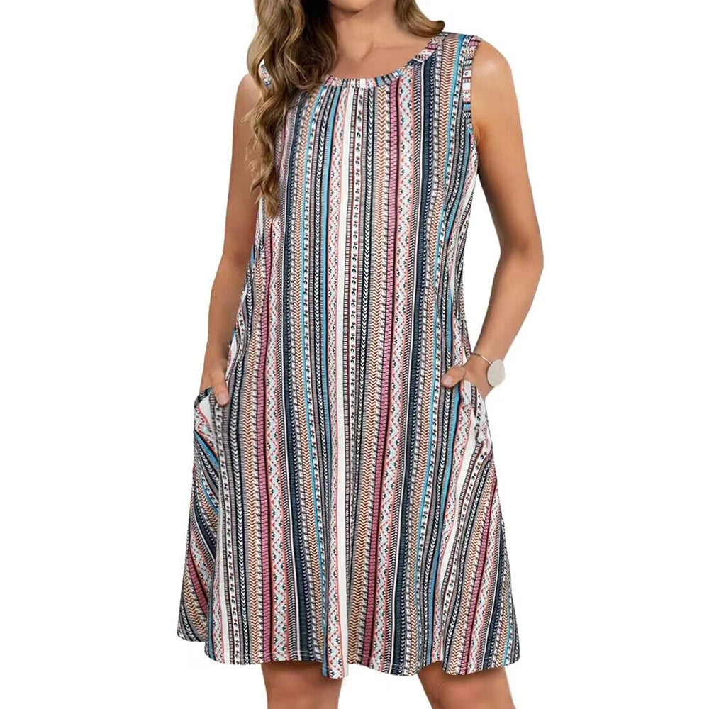 Casual Knee-length Pockets Sleeveless Skirt Summer Simple