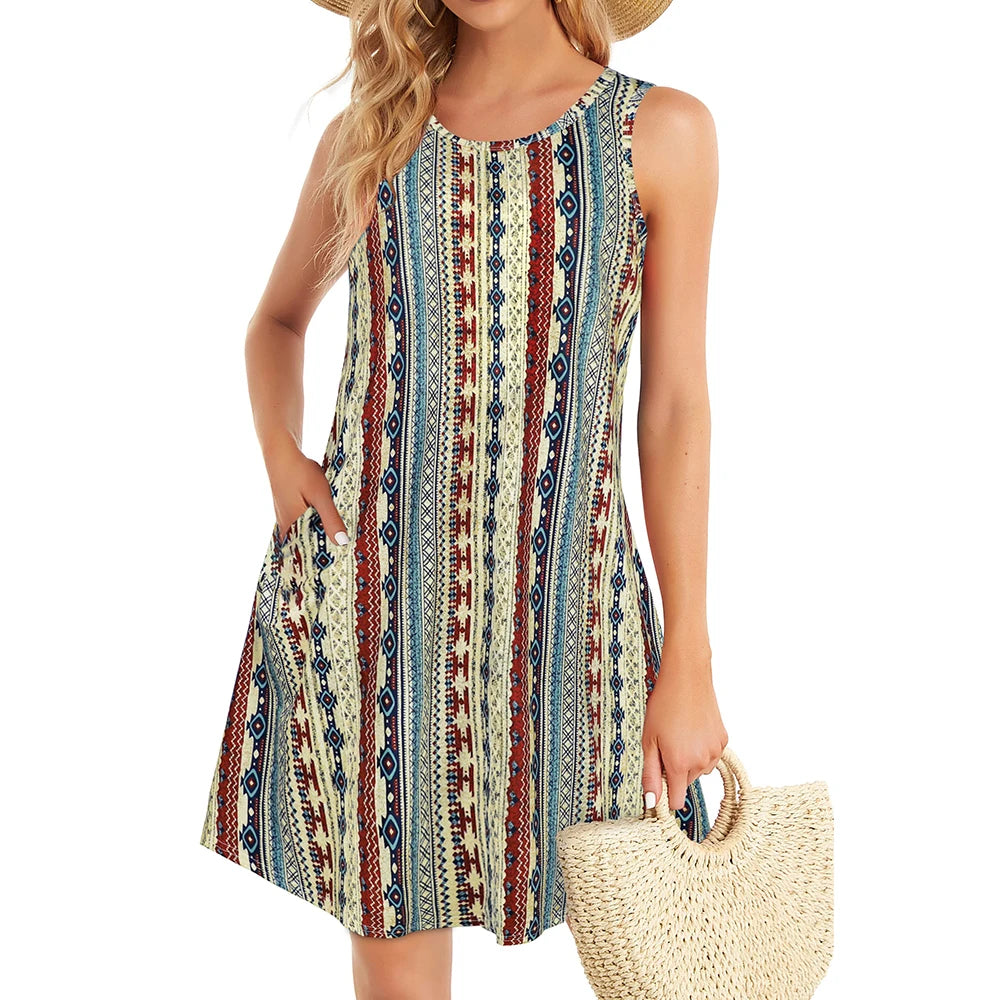 Casual Knee-length Pockets Sleeveless Skirt Summer Simple