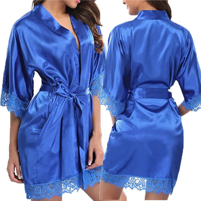 Sleepwear Nightgowns Half Sleeve Nightdress Black Lace Bathrobe Smooth Soft Comfortable