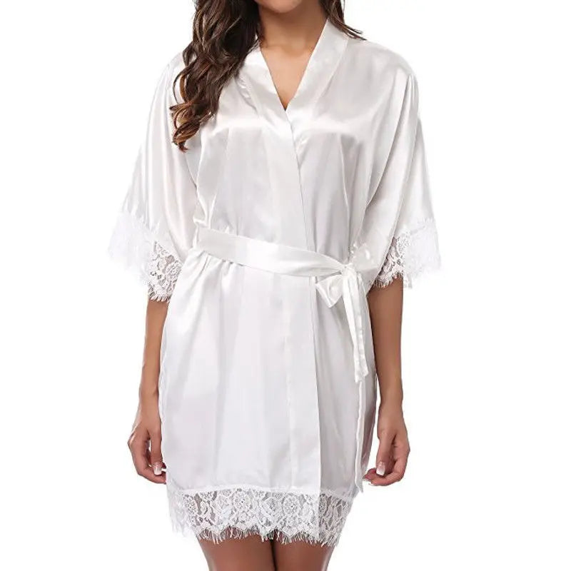 Sleepwear Nightgowns Half Sleeve Nightdress Black Lace Bathrobe Smooth Soft Comfortable