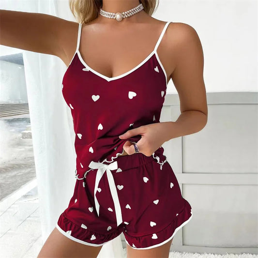 Summer Pyjama Set Large Size Vest Shorts Women's Suspenders Soft Casual Cute