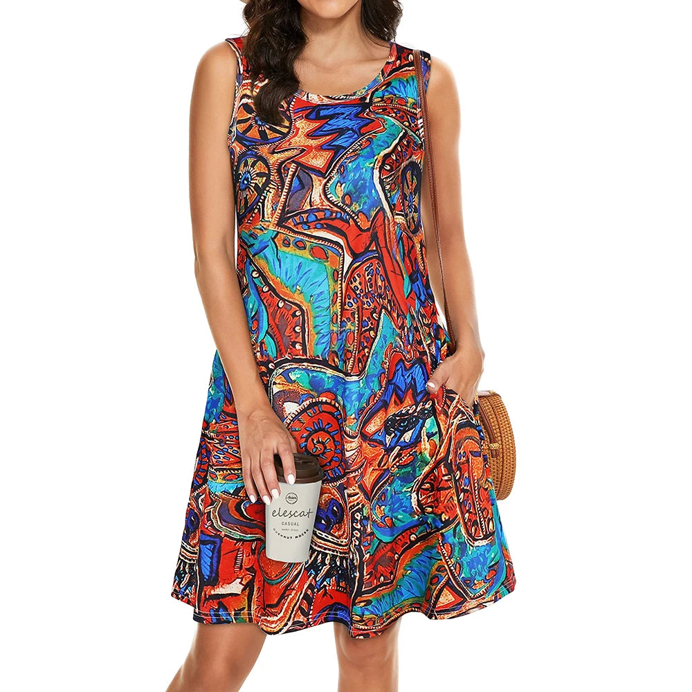 Casual Knee-length Pockets Sleeveless Skirt Summer Simple