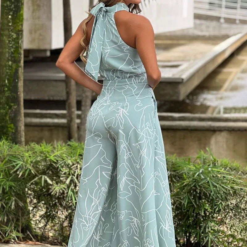 Summer women's geometric printed sleeveless pants with elegant temperament