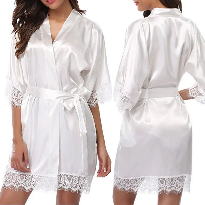 Sleepwear Nightgowns Half Sleeve Nightdress Black Lace Bathrobe Smooth Soft Comfortable