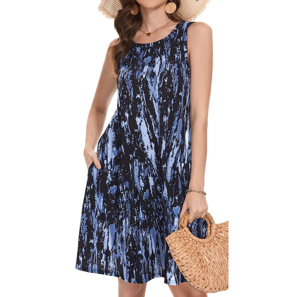 Casual Knee-length Pockets Sleeveless Skirt Summer Simple