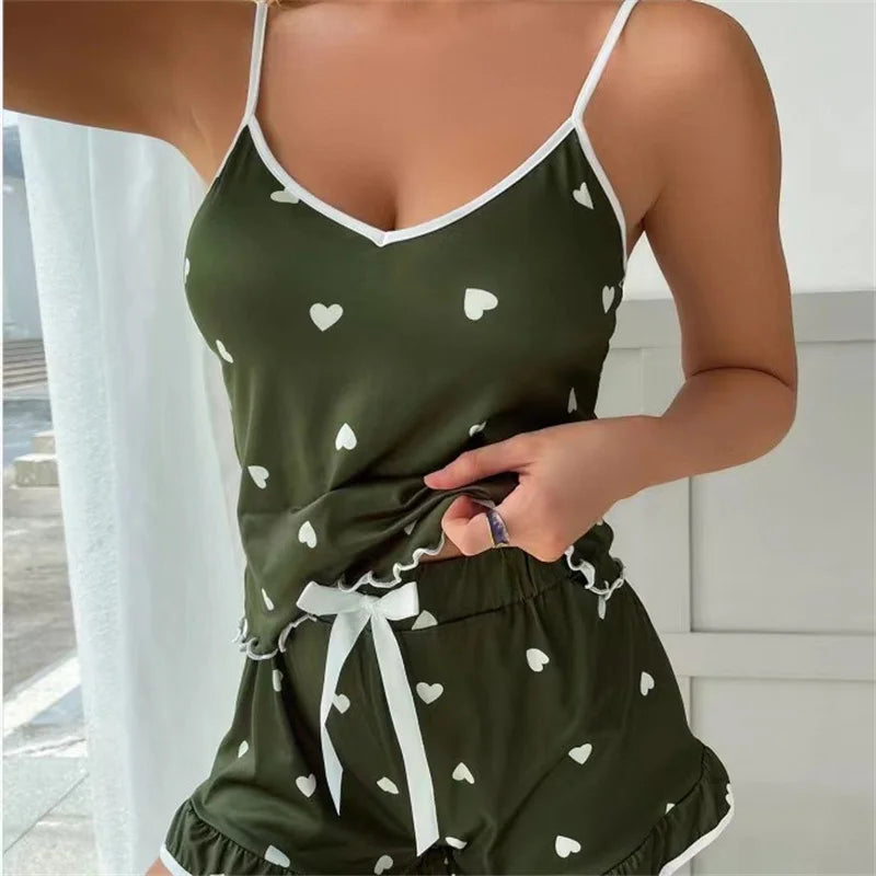 Summer Pyjama Set Large Size Vest Shorts Women's Suspenders Soft Casual Cute