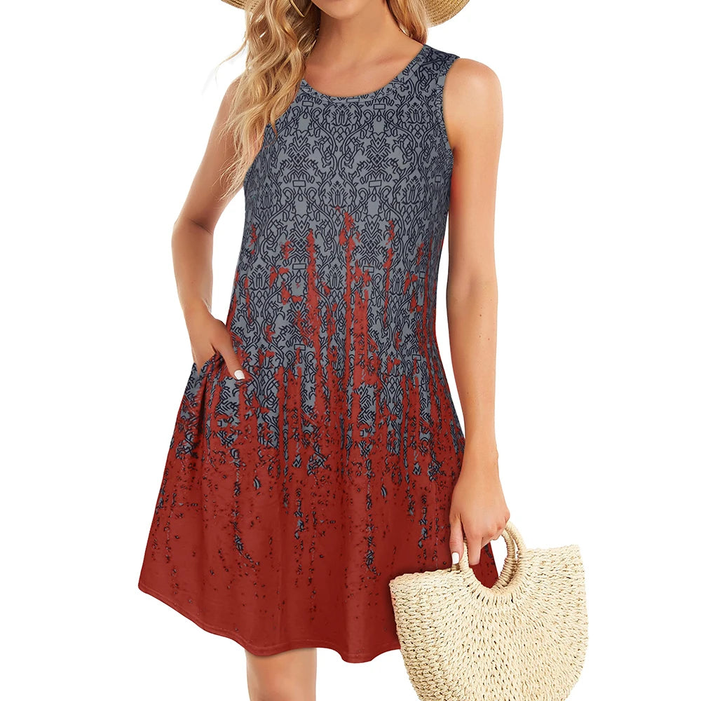 Casual Knee-length Pockets Sleeveless Skirt Summer Simple