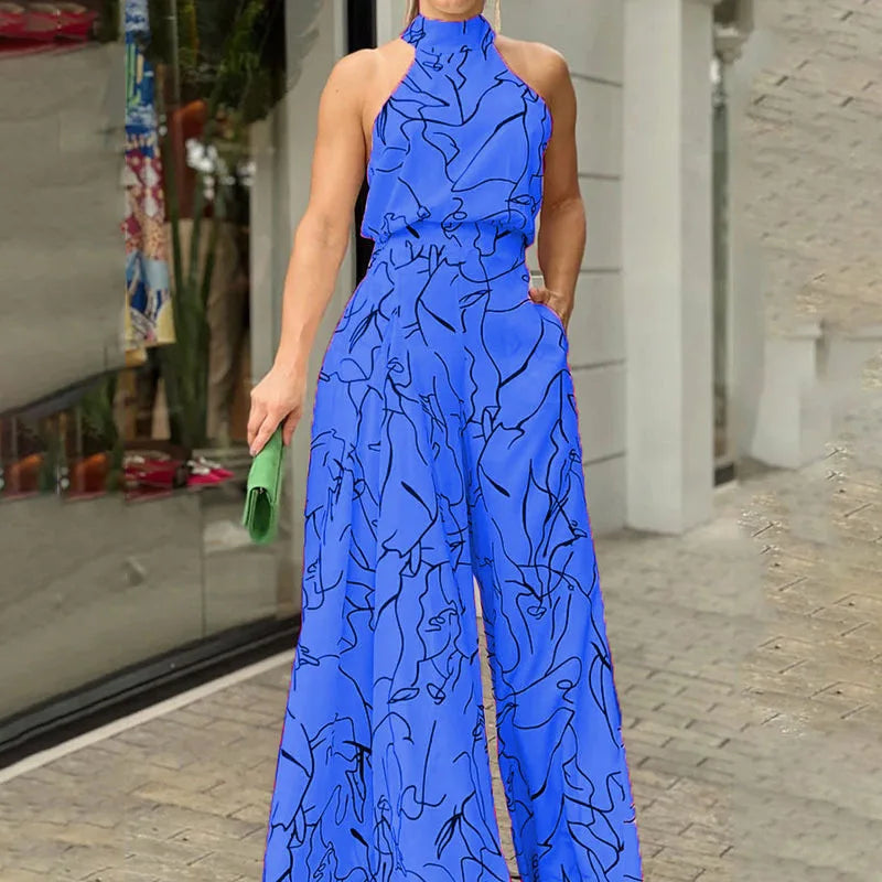 Summer women's geometric printed sleeveless pants with elegant temperament