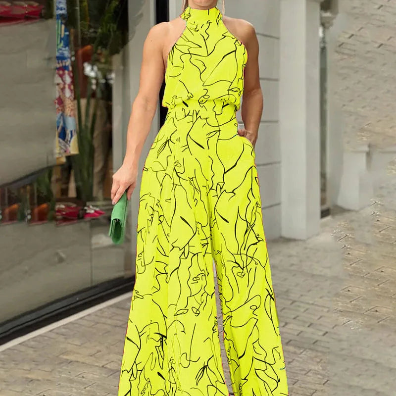 Summer women's geometric printed sleeveless pants with elegant temperament