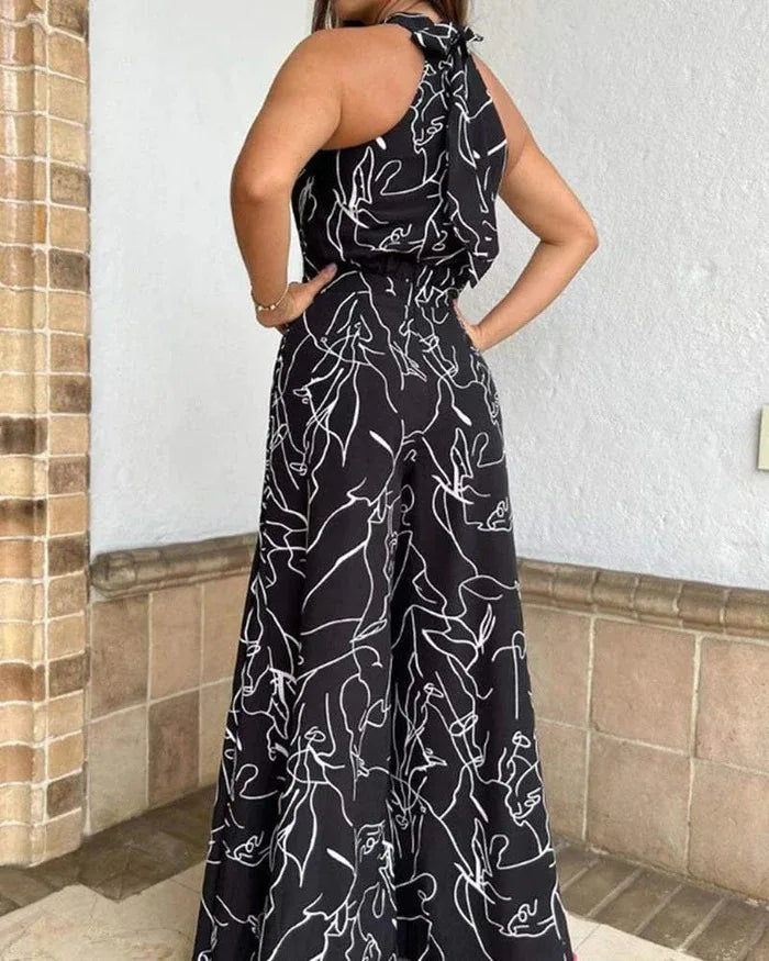 Summer women's geometric printed sleeveless pants with elegant temperament