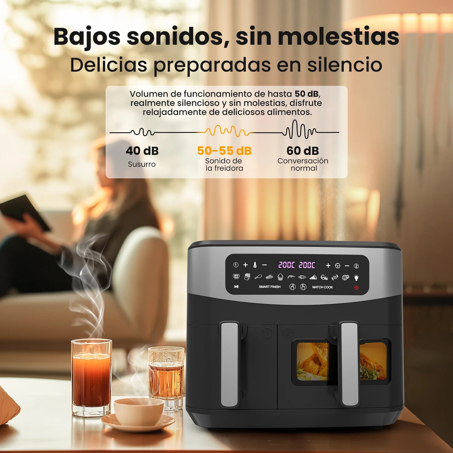Dual-Basket Air Fryer with Viewing Window, 10L (4L x 6L) XXL 2600W Capacity Double Air Fryer, 12-in-1 Preset Functions