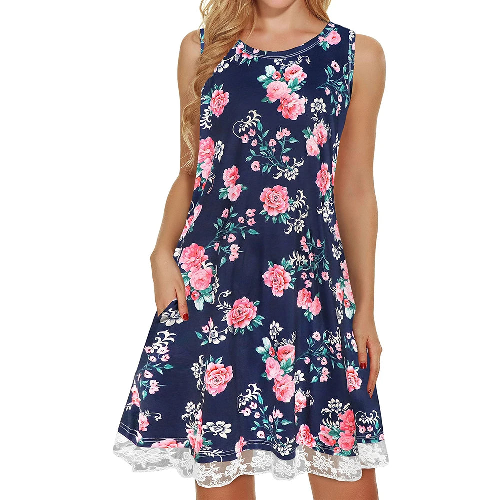 Casual Knee-length Pockets Sleeveless Skirt Summer Simple