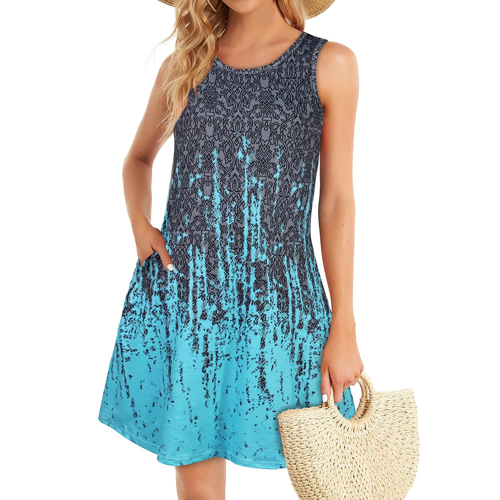 Casual Knee-length Pockets Sleeveless Skirt Summer Simple