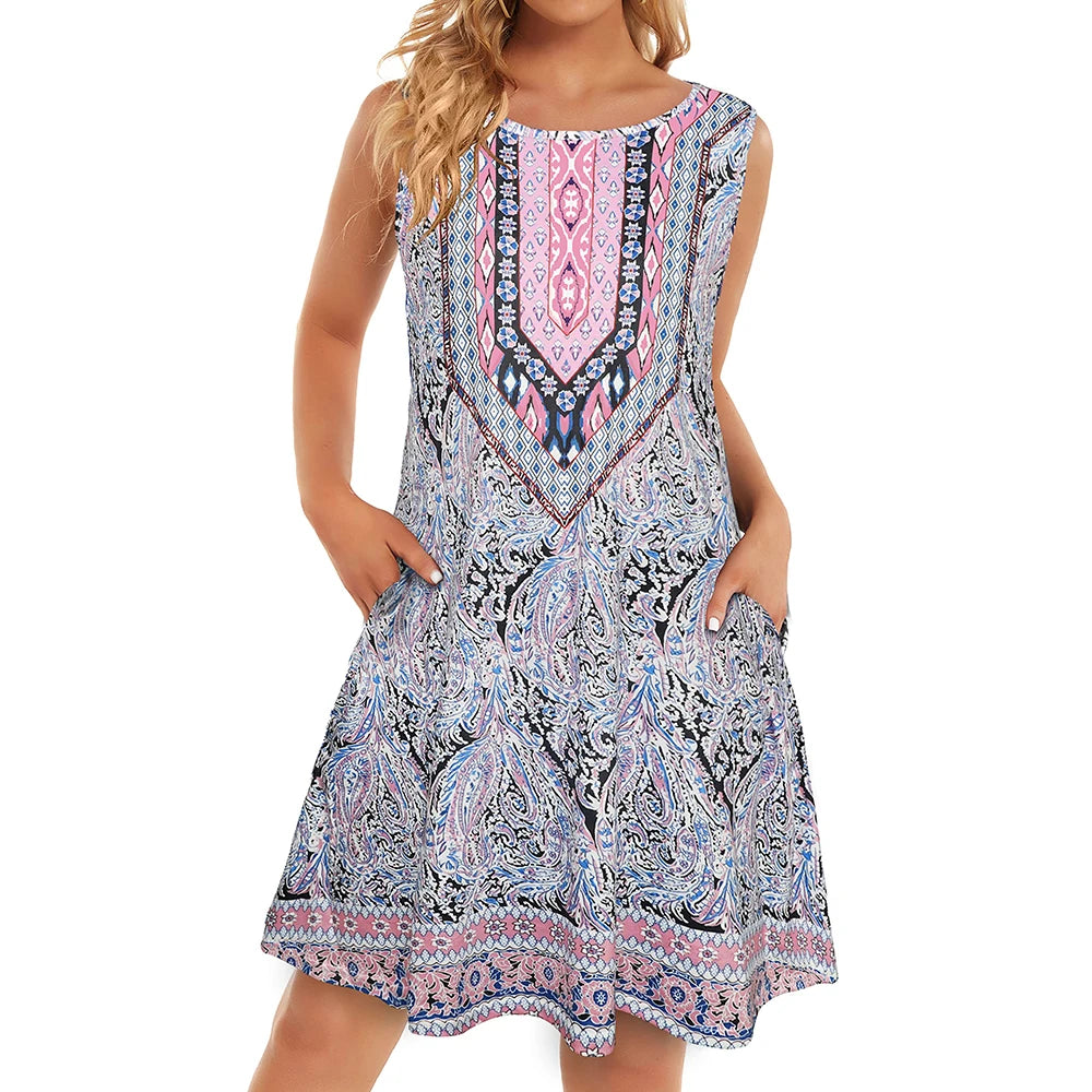 Casual Knee-length Pockets Sleeveless Skirt Summer Simple