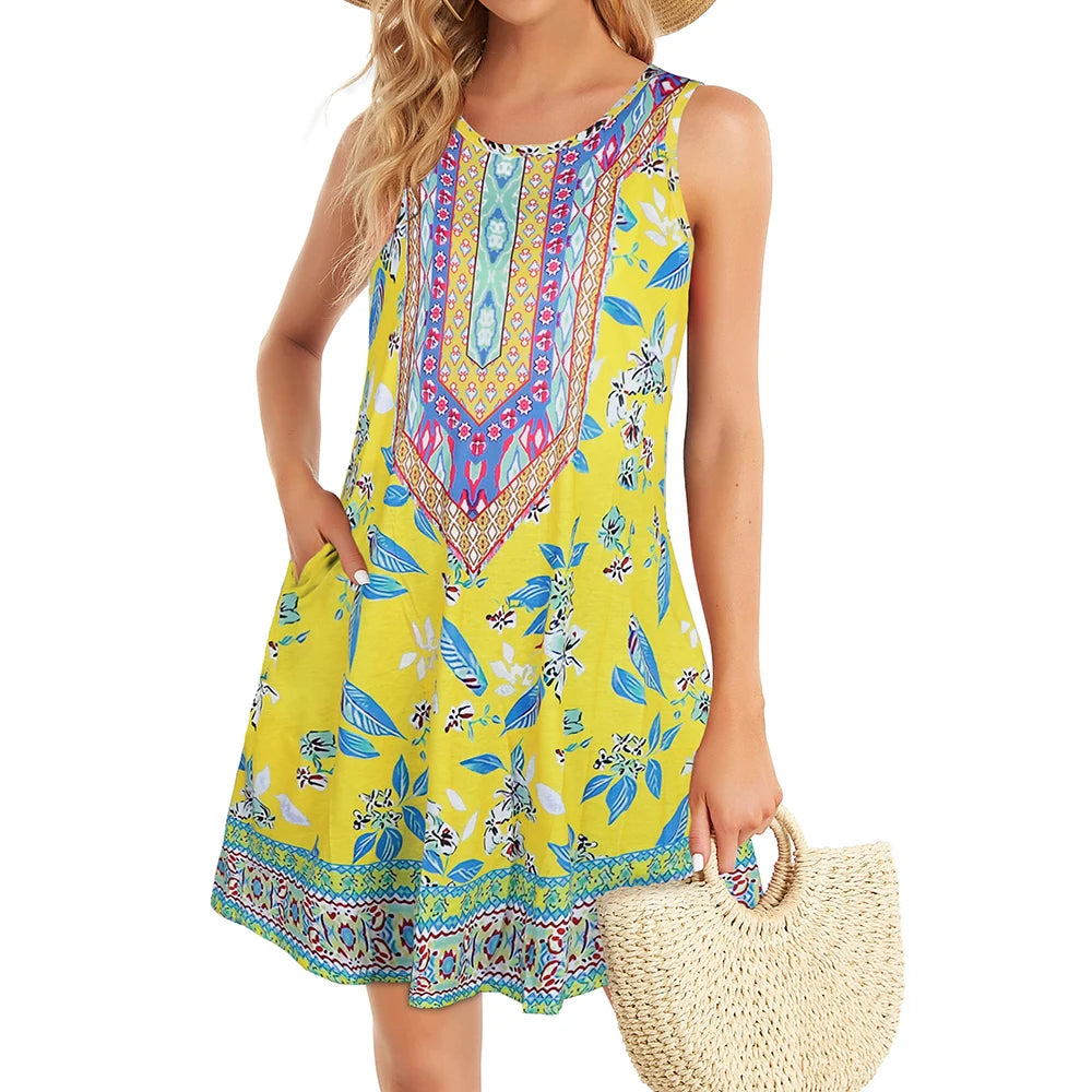 Casual Knee-length Pockets Sleeveless Skirt Summer Simple