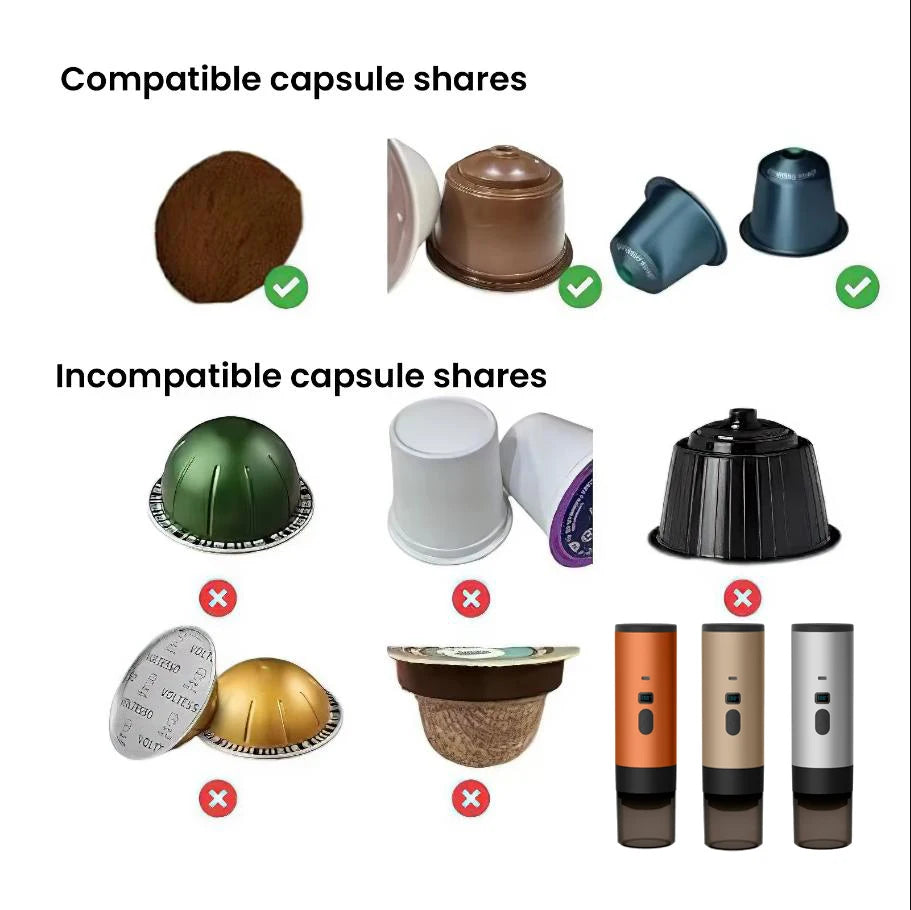 Portable Electric Capsule Coffee Maker Espresso Pot Cordless Heating Pump Press Coffee Maker Travel and Car 3 in 1 Coffee Pot