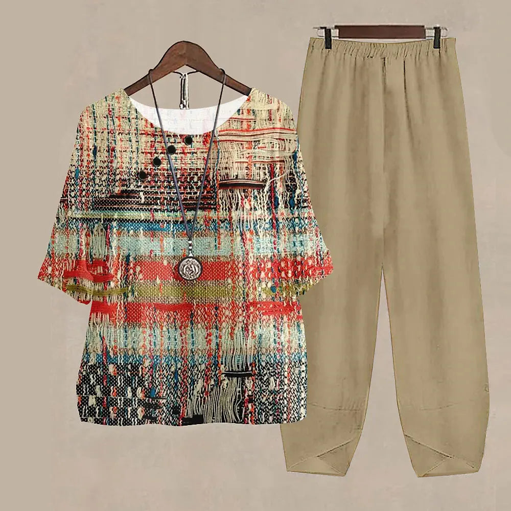 Summer 2 Piece Set Sleeve Shirt Top High Waist Pant